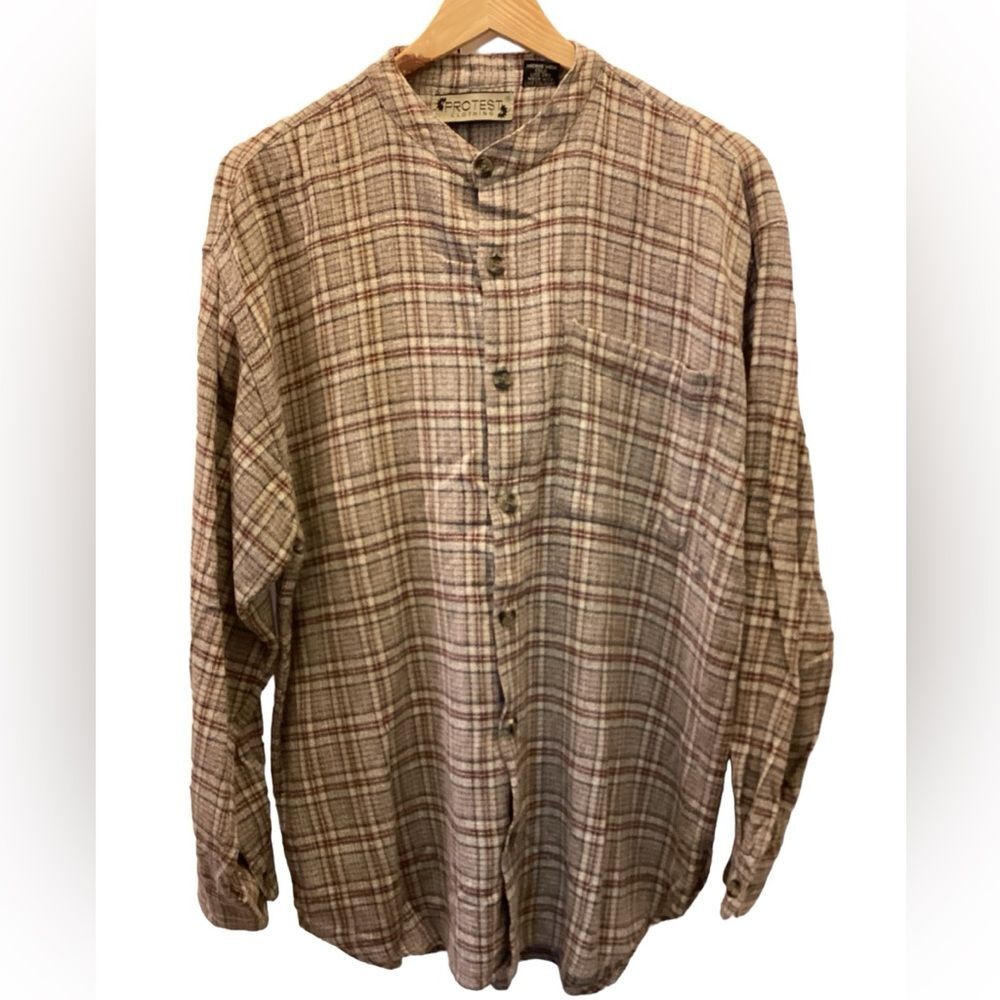 Protest Clothing Stand Neck Button‎ Up Shirt Mens Sz M Long Sleeve